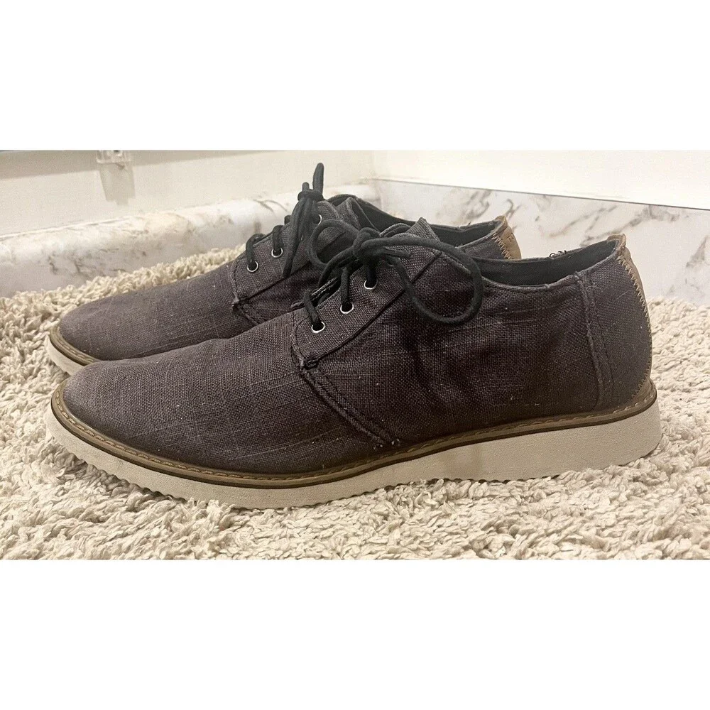 TOMS Men’s Size 11 Gray Canvas Lace Up Casual Oxford Shoes Rubber Sole